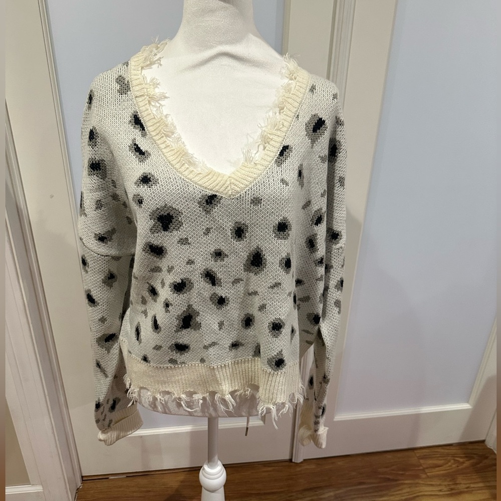 Cloud Chaser V Neck Fringe Sweater- Sz XL